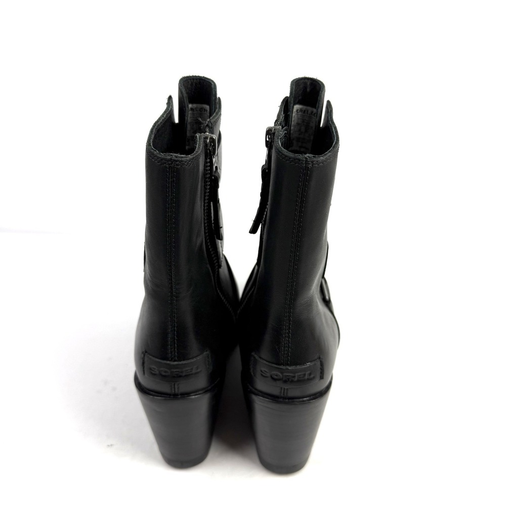 SOREL Black Leather Wedge Ankle Boots with Buckle Straps - Picture 6 of 12